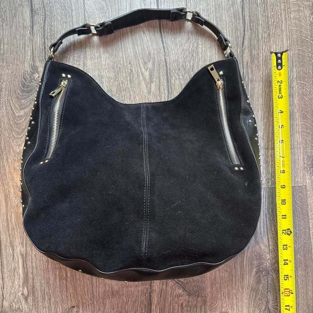 I-N-C Black Suede and Leather Studded Hobo Bag - Picture 6 of 7